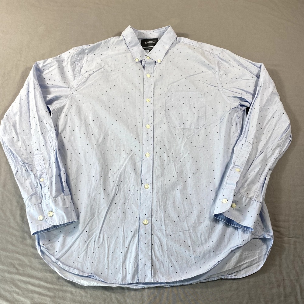Bonobos Shirt Mens XL White Blue Dots Slim‎ Fit Stretch Button Up Performance